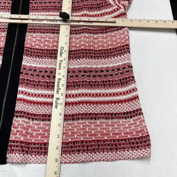 Misook 1X Sweater Blazer Zip Up Mixeid Pattern Striped Red White Artsy Office - Picture 5 of 9